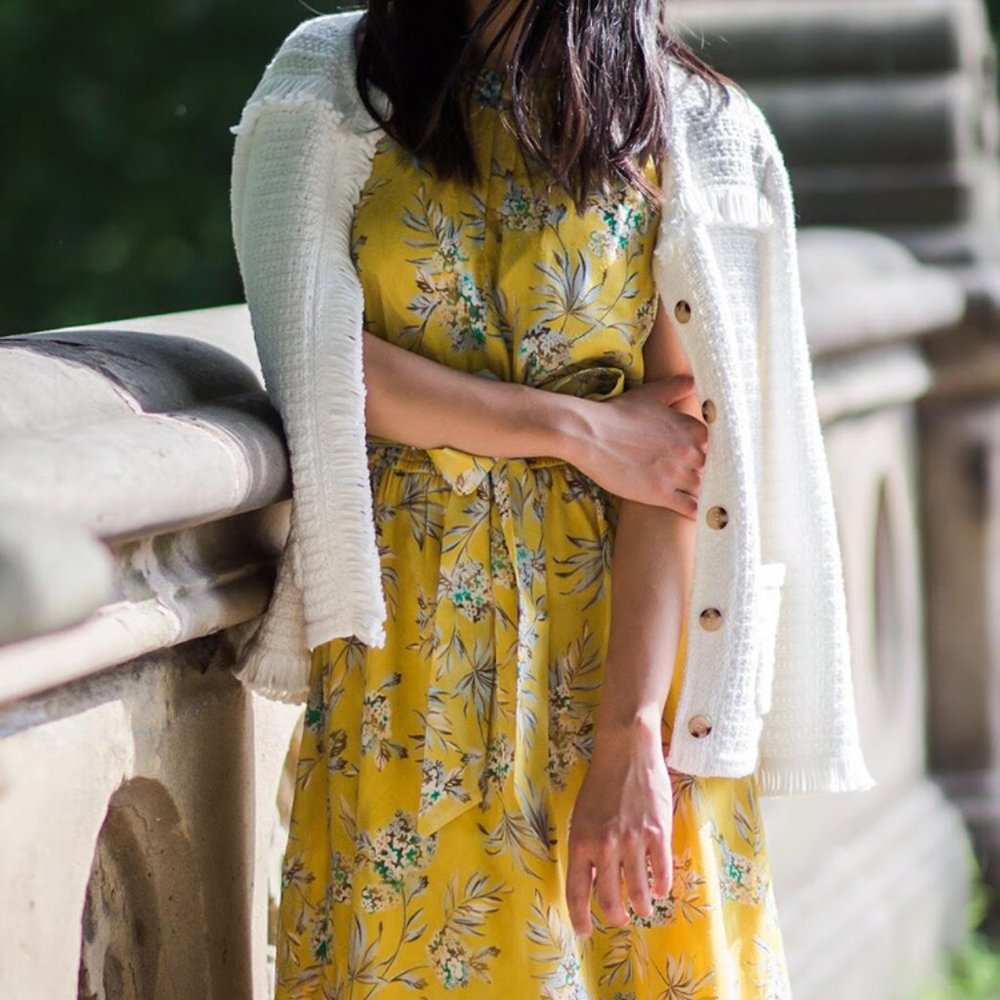 Ann Taylor Tropical Toile Halter Tie Waist Flare Dress
